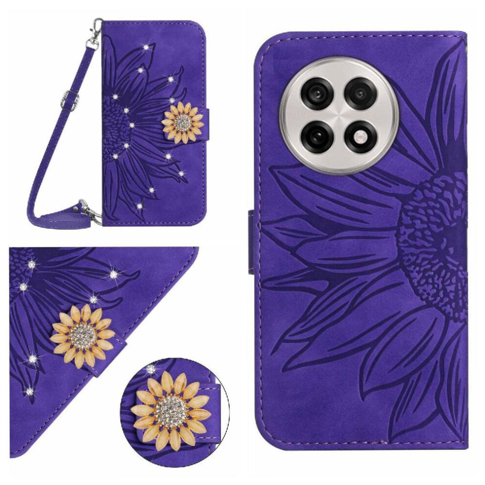 ( Violet) Flip Case For Oneplus 13R 5G Kickstand Protective Leather Wallet Sunflower With A Long Lanyard With Card Slot Stand Dark 764544144681