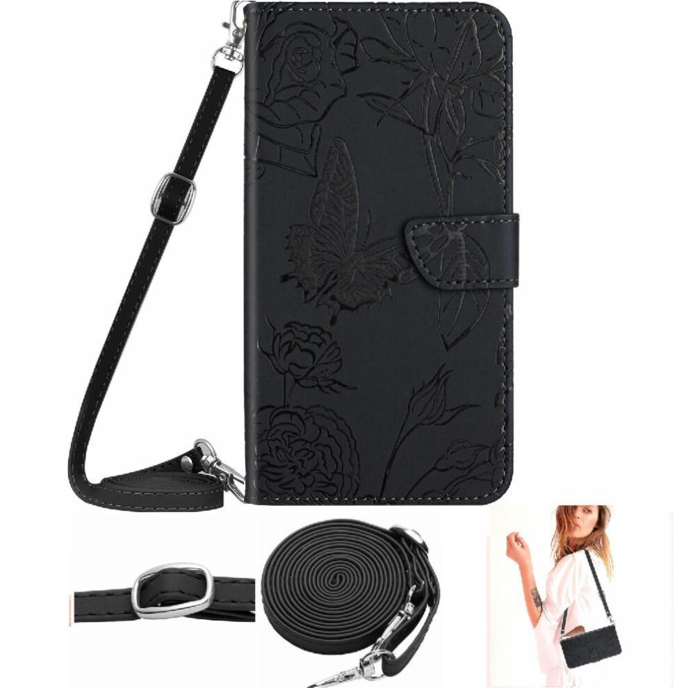 (Black) Case For Oneplus 13R 5G Soft Pu Leather Butterflies And Flowers Leather Wallet With Card Holder & Long Strap Black 764544144834