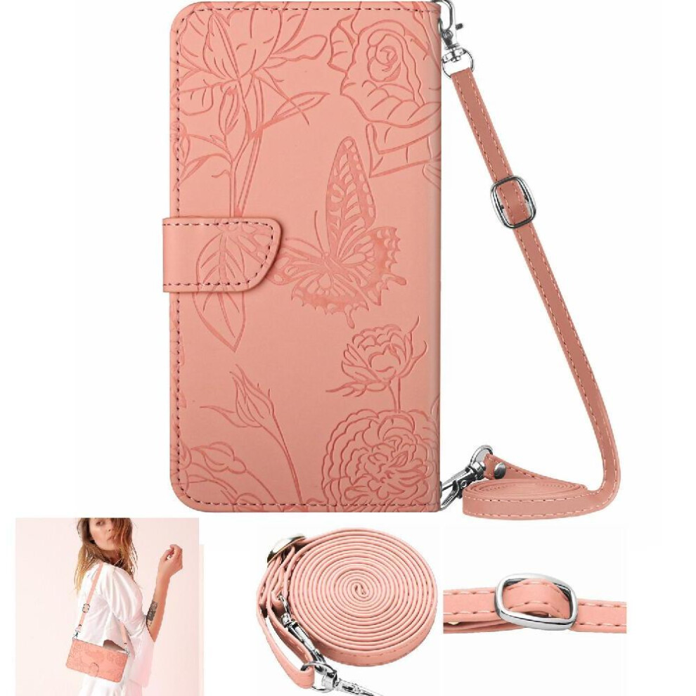 (Pink) Case For Oneplus 13 Butterflies And Flowers With Card Holder & Long Strap Leather Wallet Soft Pu Leather Pink 764544144841