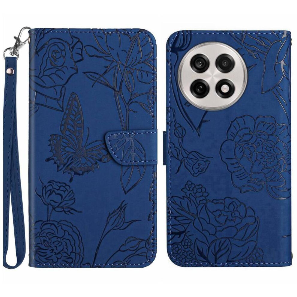 (Blue) Flip Case For Oneplus 13 Pu Leather Flip Cover Anti-Drop Protection Flowers And Butterflies Shockproof Leather Case With Wrist Strap Blue 764544145138