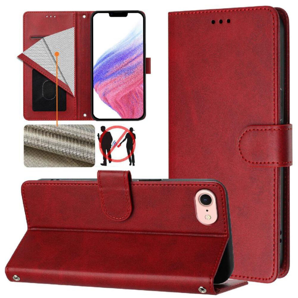 (Red) Compatible With Iphone 16E Classic Style Flip Case Shockproof Wallet Case Card Holder Magnetic Closure Rfid Blocking Red 764544145176