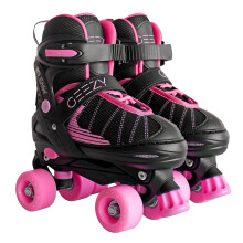 (Small /UK 11 - 1/) The Magic Toy Shop Kids 4 Wheel Quad Roller Skates Boots For Girls & Boys Adjustable Pink & Black