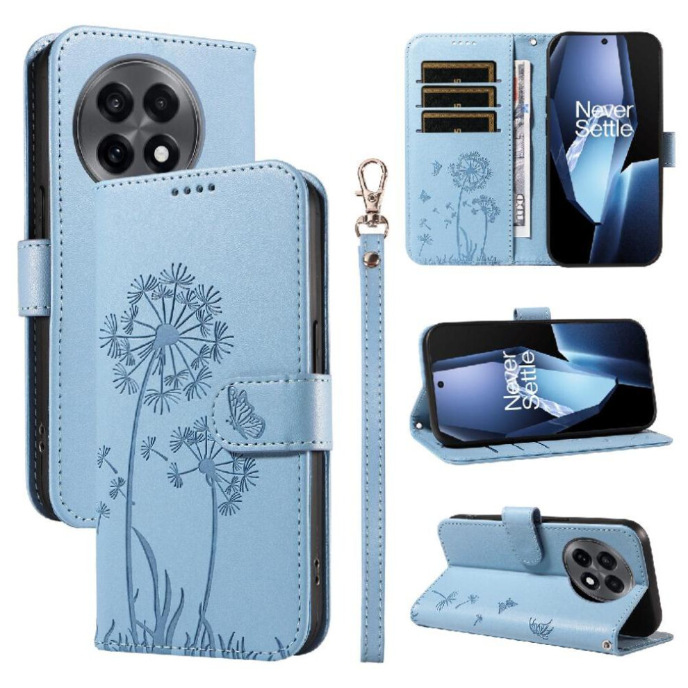 (Light ) Compatible With Oneplus 13R 5G Flip Case Dandelion Print Leather Phone Case With Card Slots And Wrist Strap Stylish And Protective Blue 764544146265