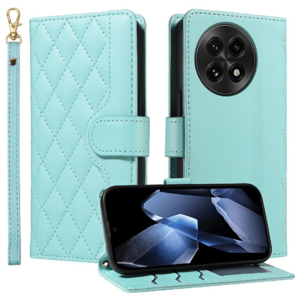 (Green) Flip Case For Oneplus 13 Wallet Card Slots Lattice Flip Folio Phone Case With Stand Detachable Wrist Strap And Long Lanyard Green 764544146661
