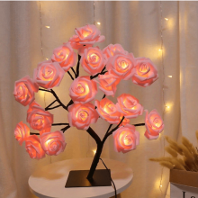 (Pink) 1pc LED Rose Flower Table Lamp - Romantic Fairy Lights with 24 LEDs, USB Powered, Valentine's Day, Christmas, Wedding, Bedroom Decoration