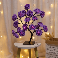 (Purple) 1pc LED Rose Flower Table Lamp - Romantic Fairy Lights with 24 LEDs, USB Powered, Valentine's Day, Christmas, Wedding, Bedroom Decoration