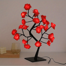 (Red) 1pc LED Rose Flower Table Lamp - Romantic Fairy Lights with 24 LEDs, USB Powered, Valentine's Day, Christmas, Wedding, Bedroom Decoration