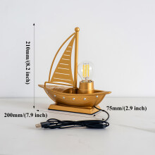 (Golden) 1pc LED Sailboat Table Lamp - Dimmable USB-Powered Retro Industrial Desk Light with Bulb, Classic Nautical Design