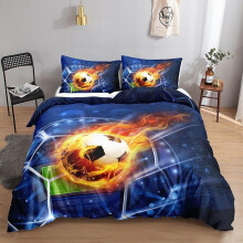(10, Quilt cover 220*240*1 pillow cover 65*65*2) New cartoon soccer sheets and quilt cover bedding set three-piece set digital printed student dormitory set bedding set