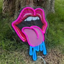 (Pink) 1pc Pink Lips Neon LED Light - USB Powered, Adjustable Brightness (10 Levels), Dripping Effect Design,
