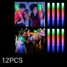 (12 Pcs) 12pcs Colorful LED Foam Light Sticks - Durable Flashing Party Lights with Plastic Shades