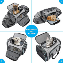 Airline Approved Pet Carrier, Large Soft Sided Pet Travel Tsa Carrier 4 Sides Expandable Cat Collapsible Carrier with Removable Fleece Pad And Pockets