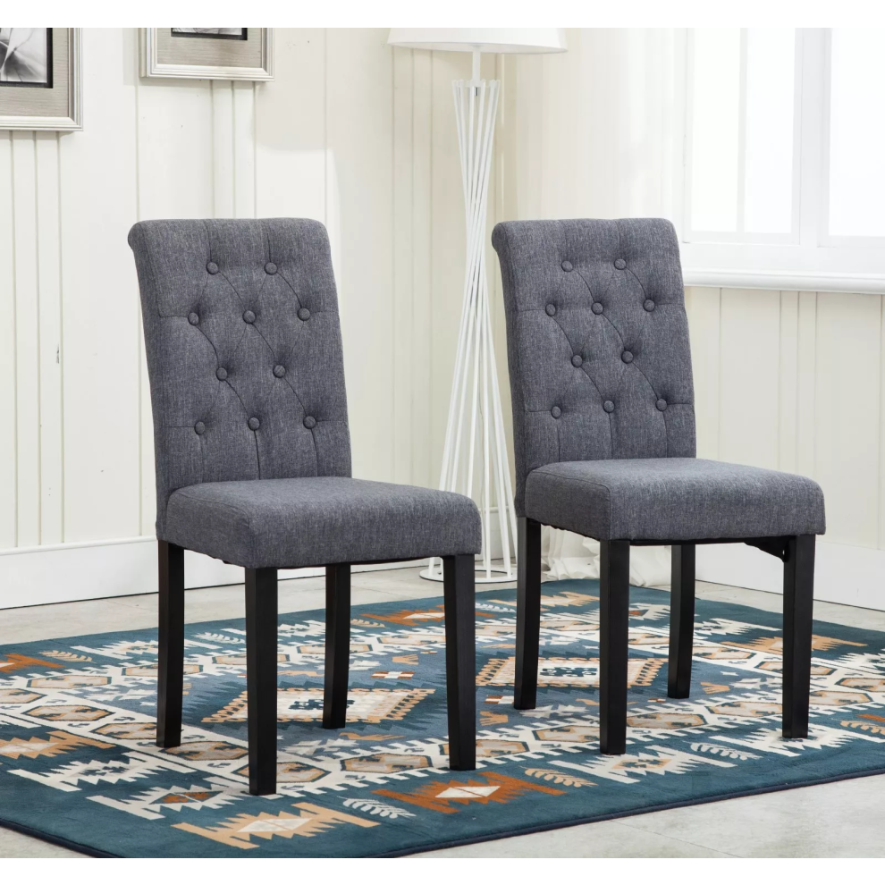 2X Linen Fabric Dining Chairs With Wooden Legs - Home & Cafe Use Grey