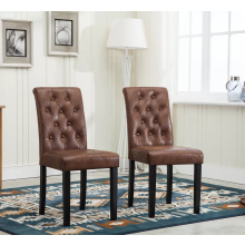 2x Brown Linen Fabric Dining Chairs with Wooden Legs - Home & Cafe Use