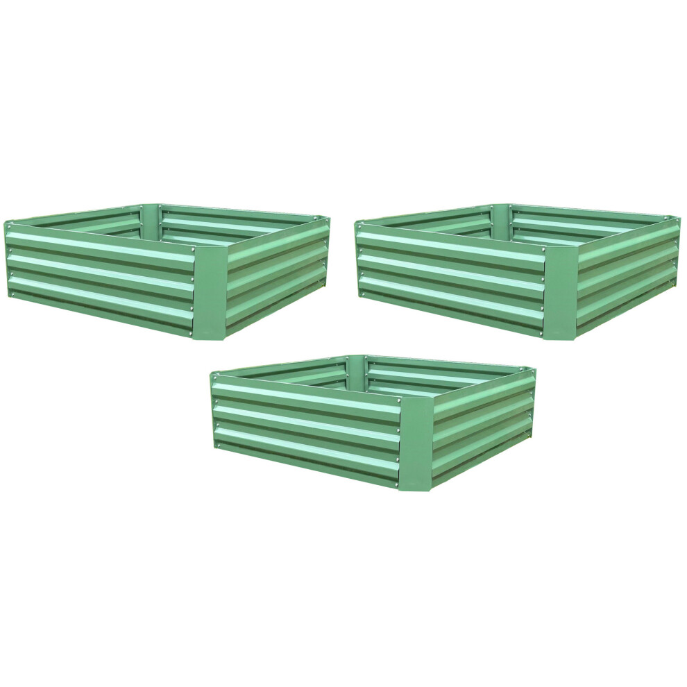 Selections Set Of 3 X Metal Raised Vegetable Beds In (100Cm X 100Cm X 30Cm) Green