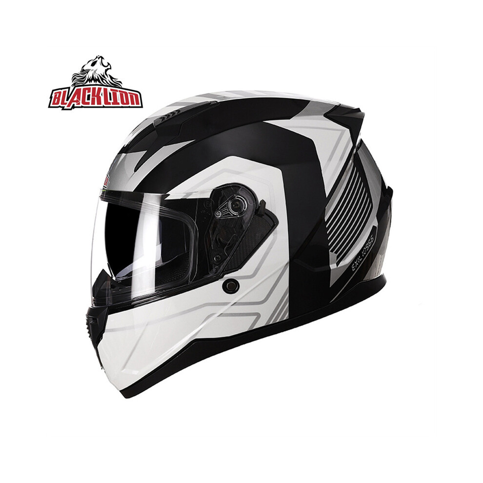 (L, BlackLion-013) DOT ECE Approved BlackLion Double Lens Off Road Motorcycle Helmet High-image-OPC-PGNBWVB-NEW