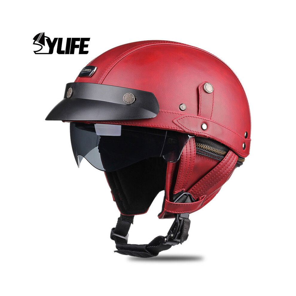 (xL, 537-Red) DOT Certification Motorcycle Helmet ABS Material Half Helmet HD Lens Casco-image-OPC-PGNBXKK-NEW