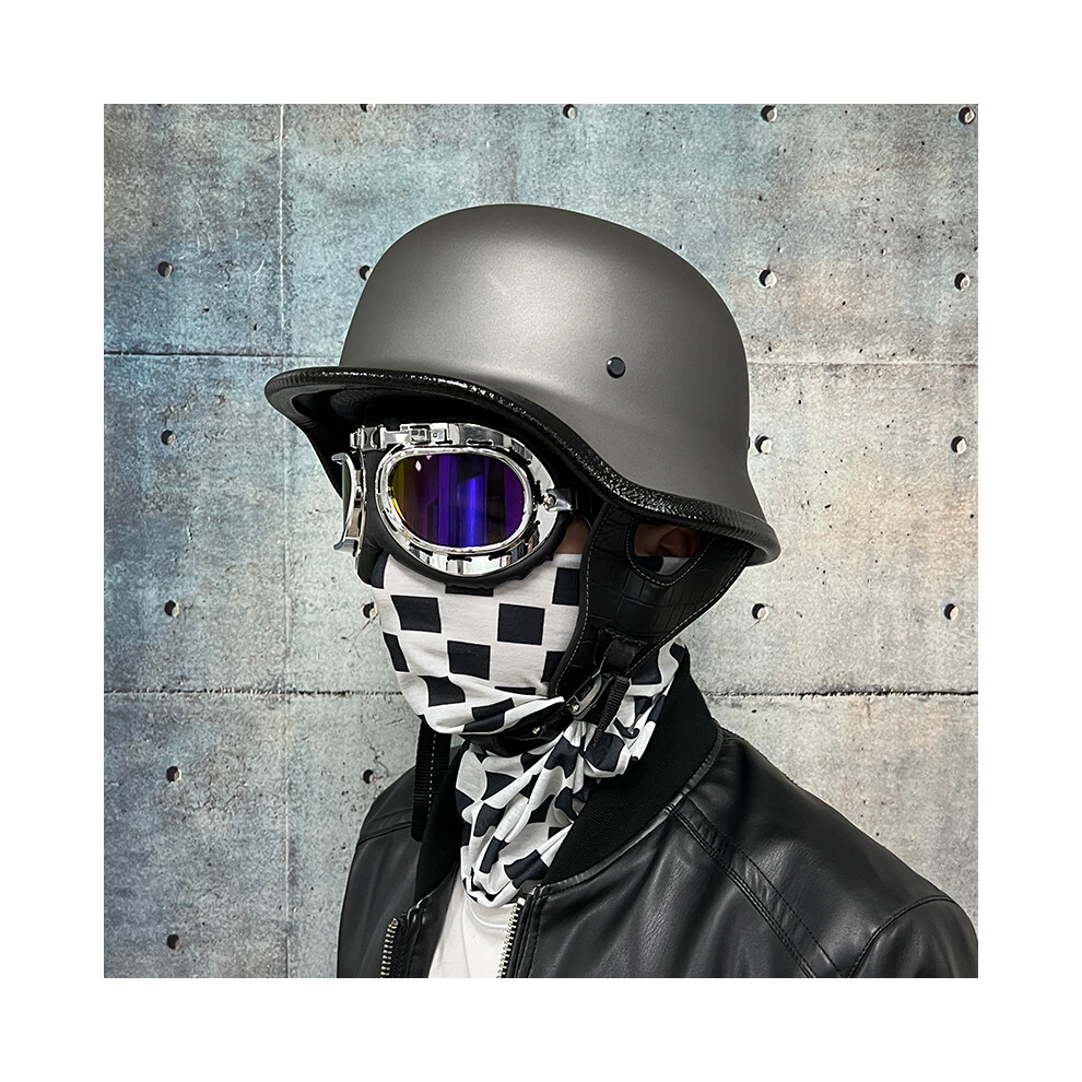 (M, 21) Motorcycle DOT German Style Half Helmet + Goggles for H-arley Biker Pilot-image-OPC-PGNBXTD-NEW