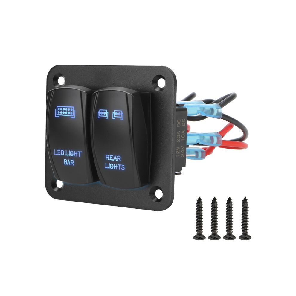 (Blue) 24V 12V 2 Buttons Light Toggle Circuit Breaker Switch Panel For Boat Car