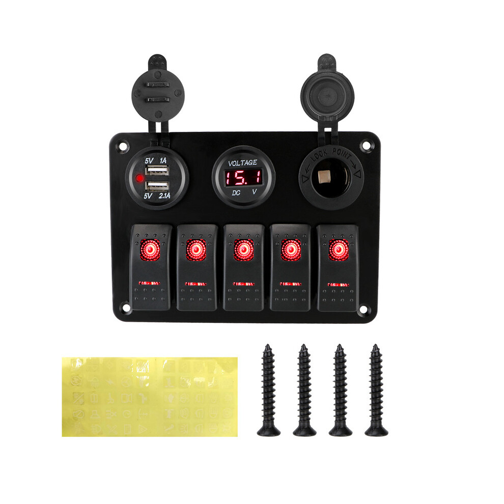 (Red) With Fuse USB Chargers Socket 12V 24V Car Light Toggle 5 Buttons LED Rocker-image-OPC-PGNCZMZ-NEW