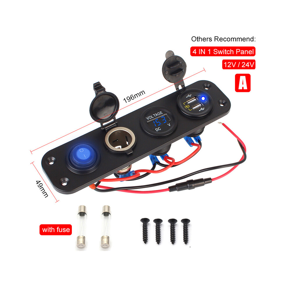 (4 in 1 A) 24V 12V Switch Panel 8 Buttons USB Chargers Circuit Breaker Light Toggle
