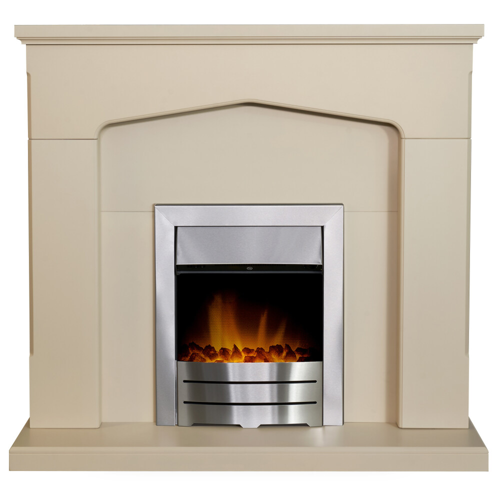 Adam Cotswold Fireplace in Stone Effect with Colorado Electric Fire in Brushed steel, 48 Inch