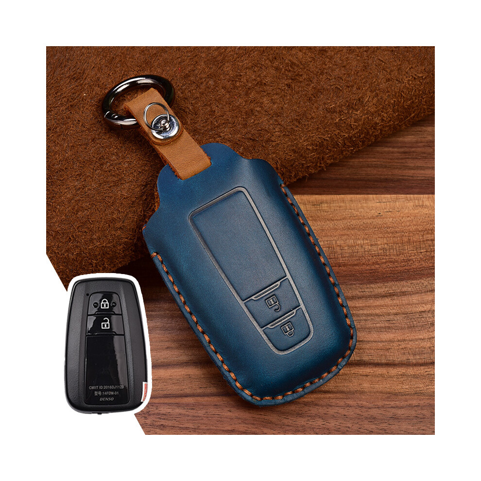 (A 2 Button Blue) Leather Car Key Case For Toyota Camry CHR Prius Corolla RAV4 Prado 2017