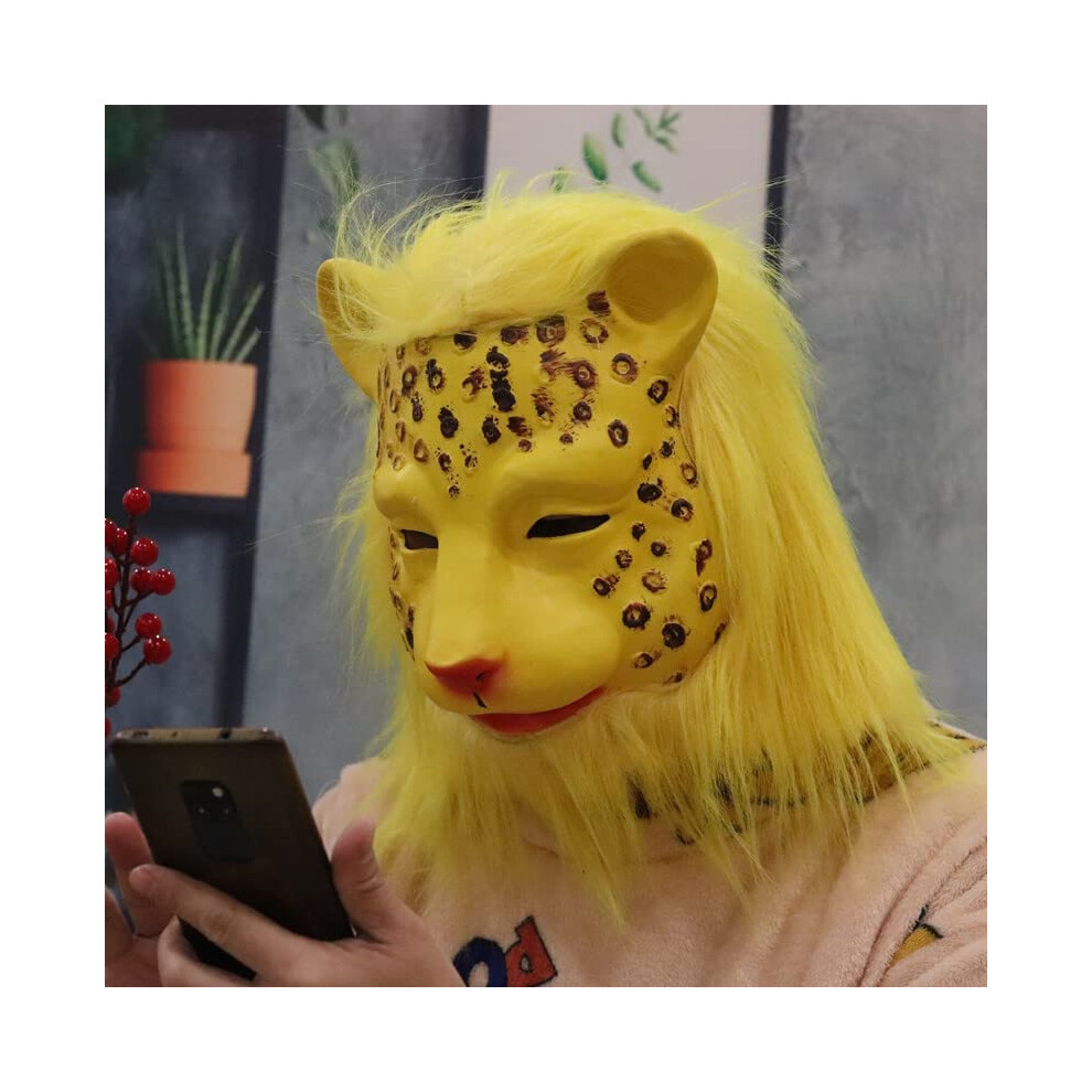 (Leopard mask) Raptor Mask with Fur Original Furri Dragon Dinosaur Head Latex Mascara-image-OPC-PGNDMH2-NEW