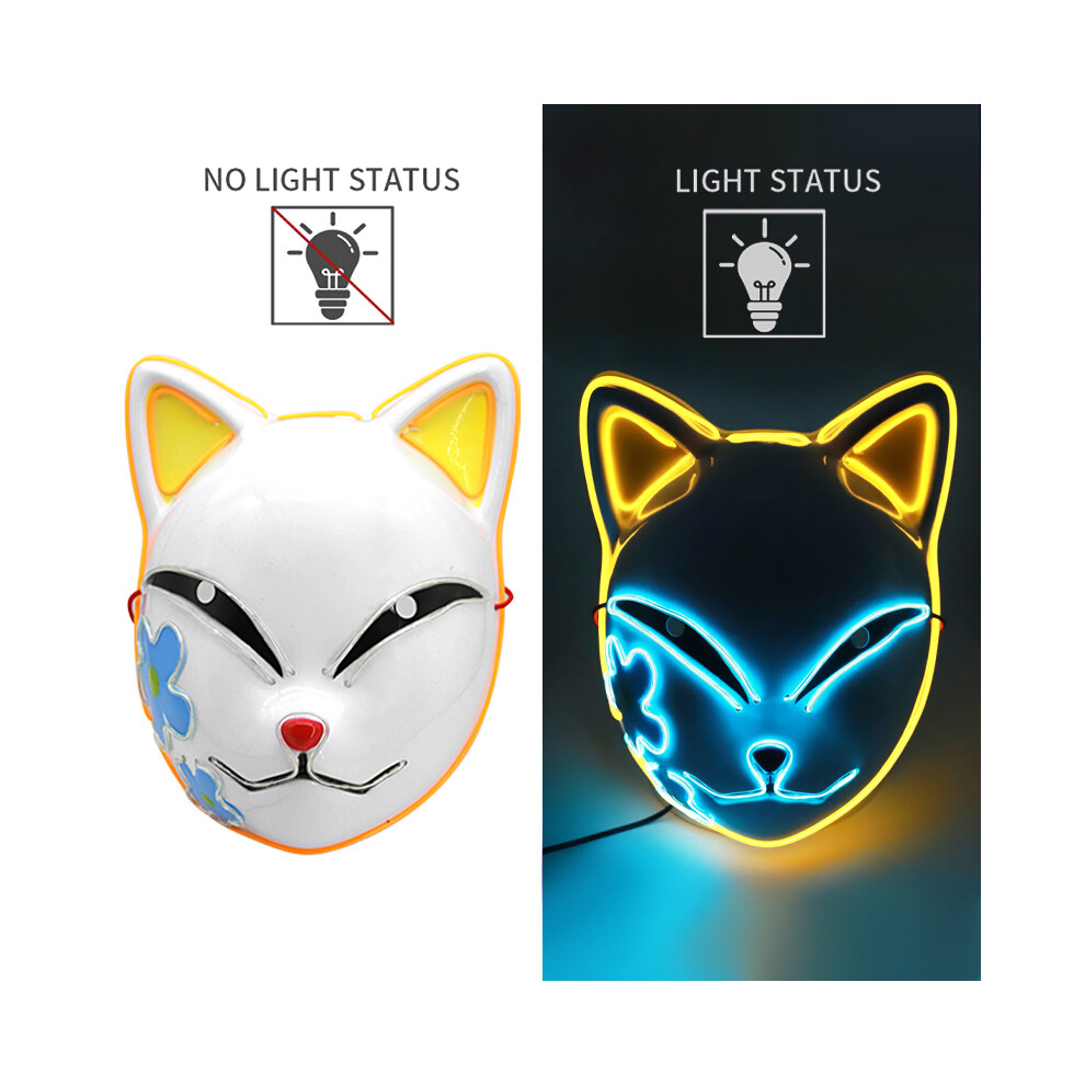 (Luminou yellow light) LED Glowing Cat Face Mask Cool Halloween Cosplay Neon Demon Slayer Fox-image-OPC-PGNDMP2-NEW