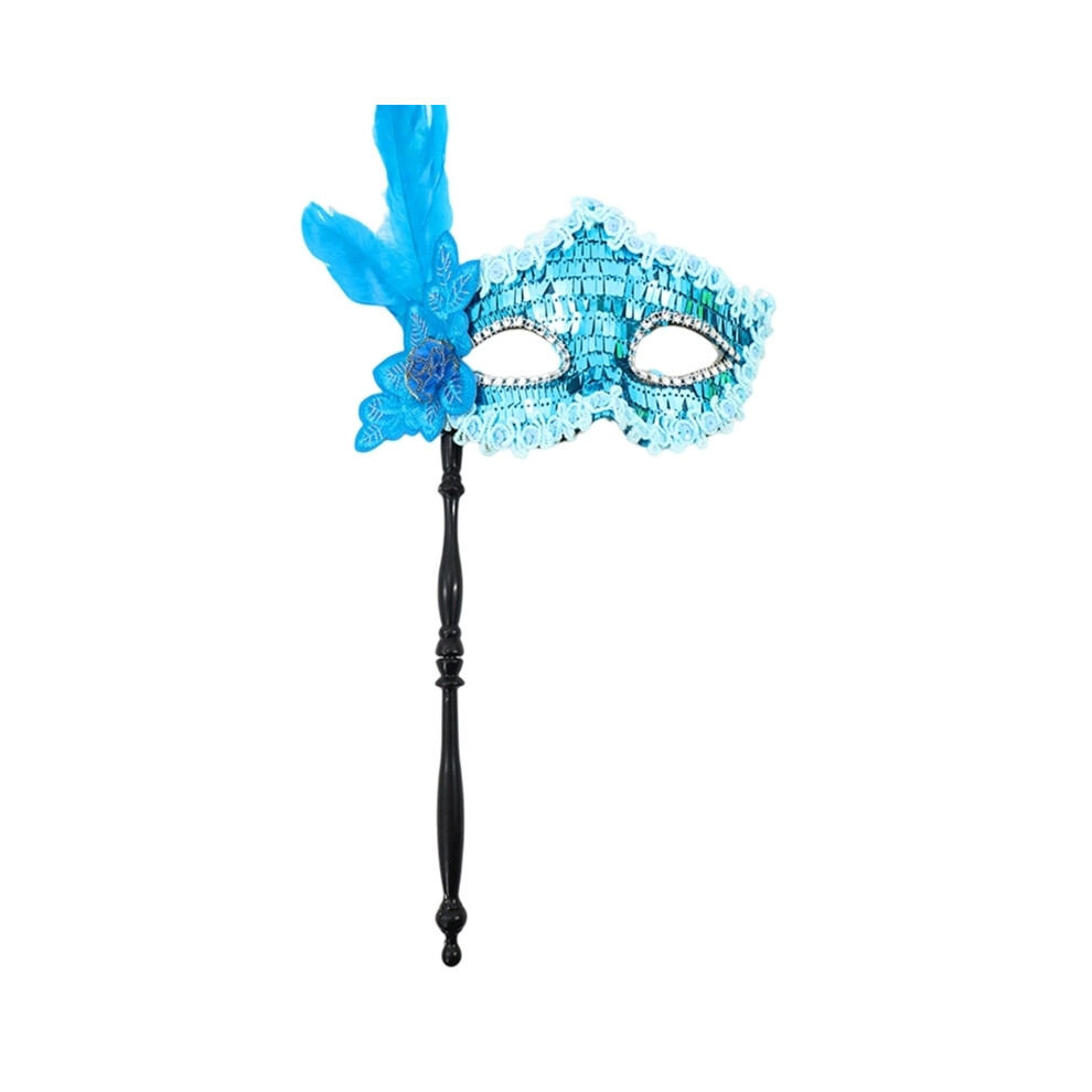 (Blue) Masquerade Mask with Holding Stick Halloween Party Mask Shiny Sequins-image-OPC-PGNDMRX-NEW