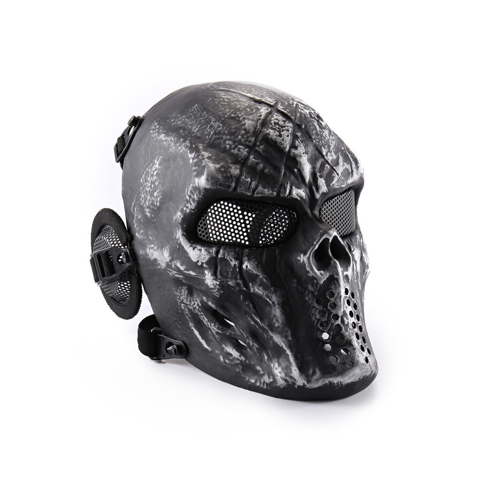 (Silver gray) REikirc Full Face Airsoft Tactical Skull Mask with Ear Protection CS Halloween