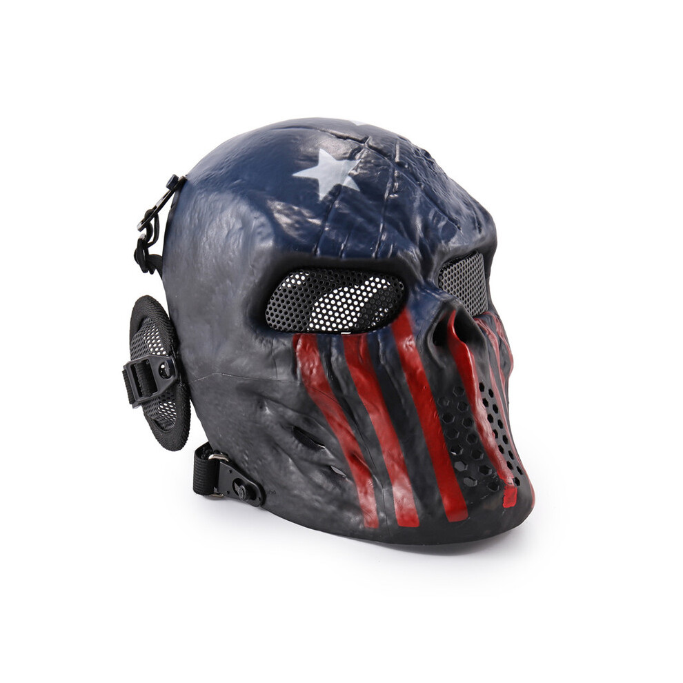 (Captain America) REikirc Full Face Airsoft Tactical Skull Mask with Ear Protection CS Halloween