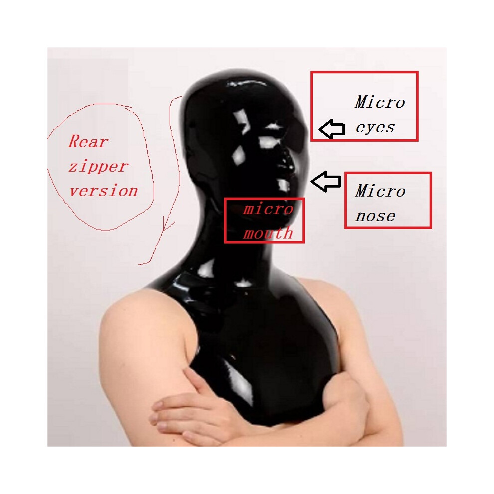 (Black zip  micro 3) Latex  Micro Holes Hoods  Handmade Cut Mask Eyes Nostrils Micro Clear