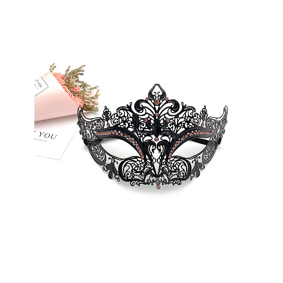 (Style 5) Black Venetian Metal Filigree Laser Cut Masquerade Ball Mask Gold Rhinestone-image-OPC-PGNDQK6-NEW