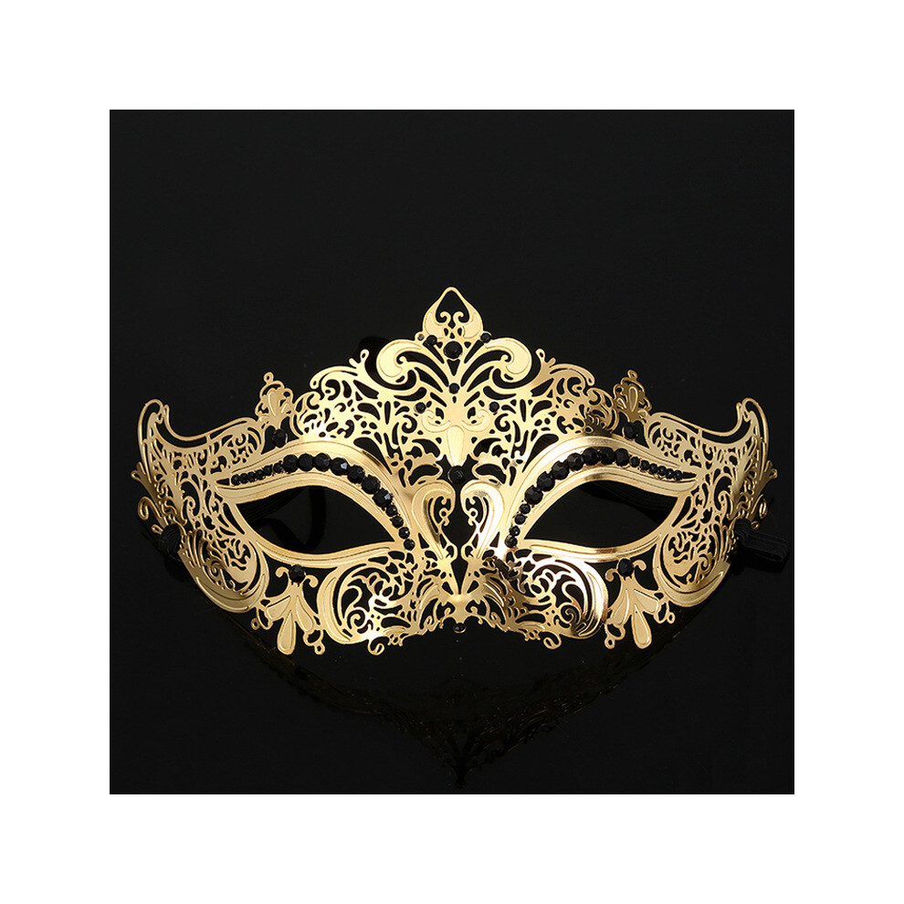 (Style 9) Black Venetian Metal Filigree Laser Cut Masquerade Ball Mask Gold Rhinestone-image-OPC-PGNDQKC-NEW