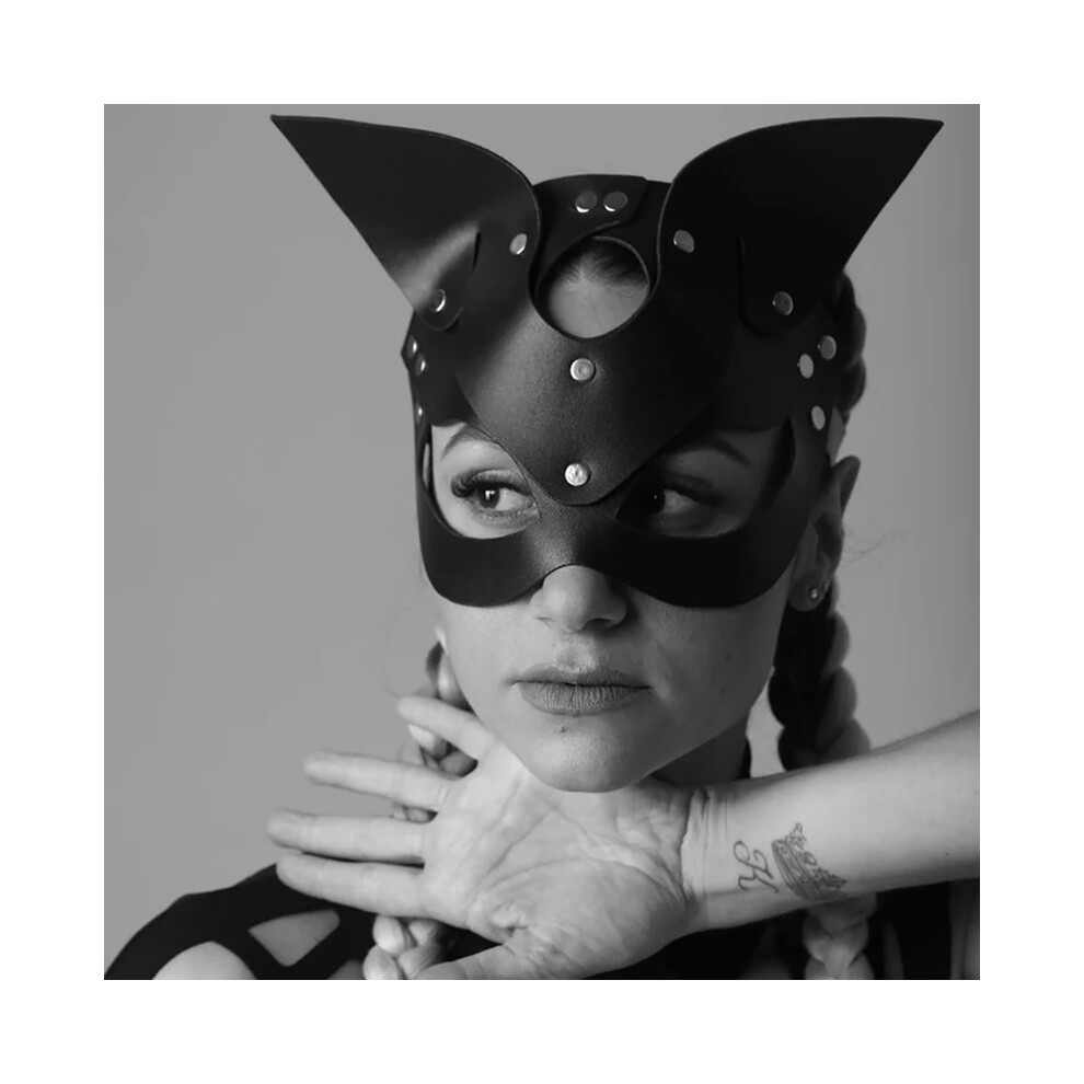 (leather mask) Punk Cat Ear Mask Sex Toys Halloween Half Face Cat Mask Masquerade Erotic