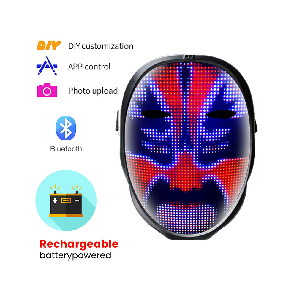 (Bluetooth Chargeble) Halloween mask LED Bluetooth RGB Light Up Display Party DIY Photo Editing-image-OPC-PGNDRKZ-NEW