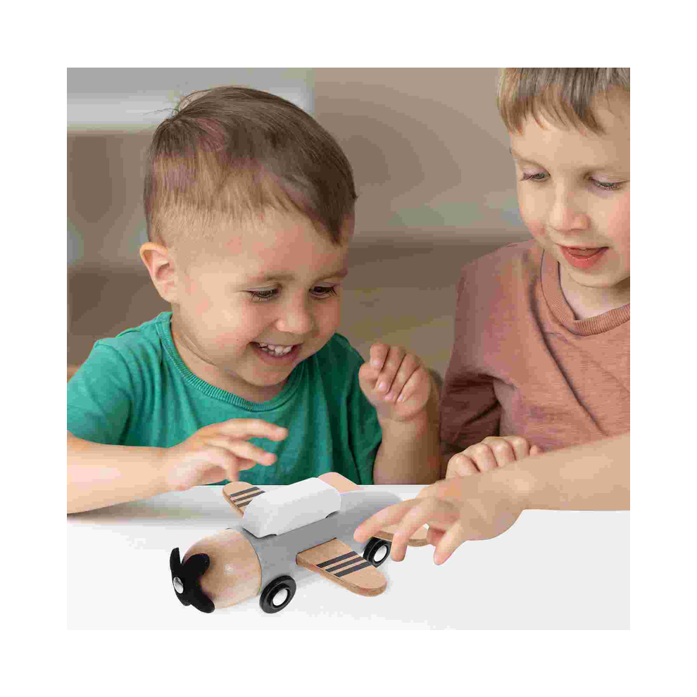 (Grey15x12.3x5.7) Wood Airplane Ornament Craft Retro Home Decor Wooden Miniature Kids Educational