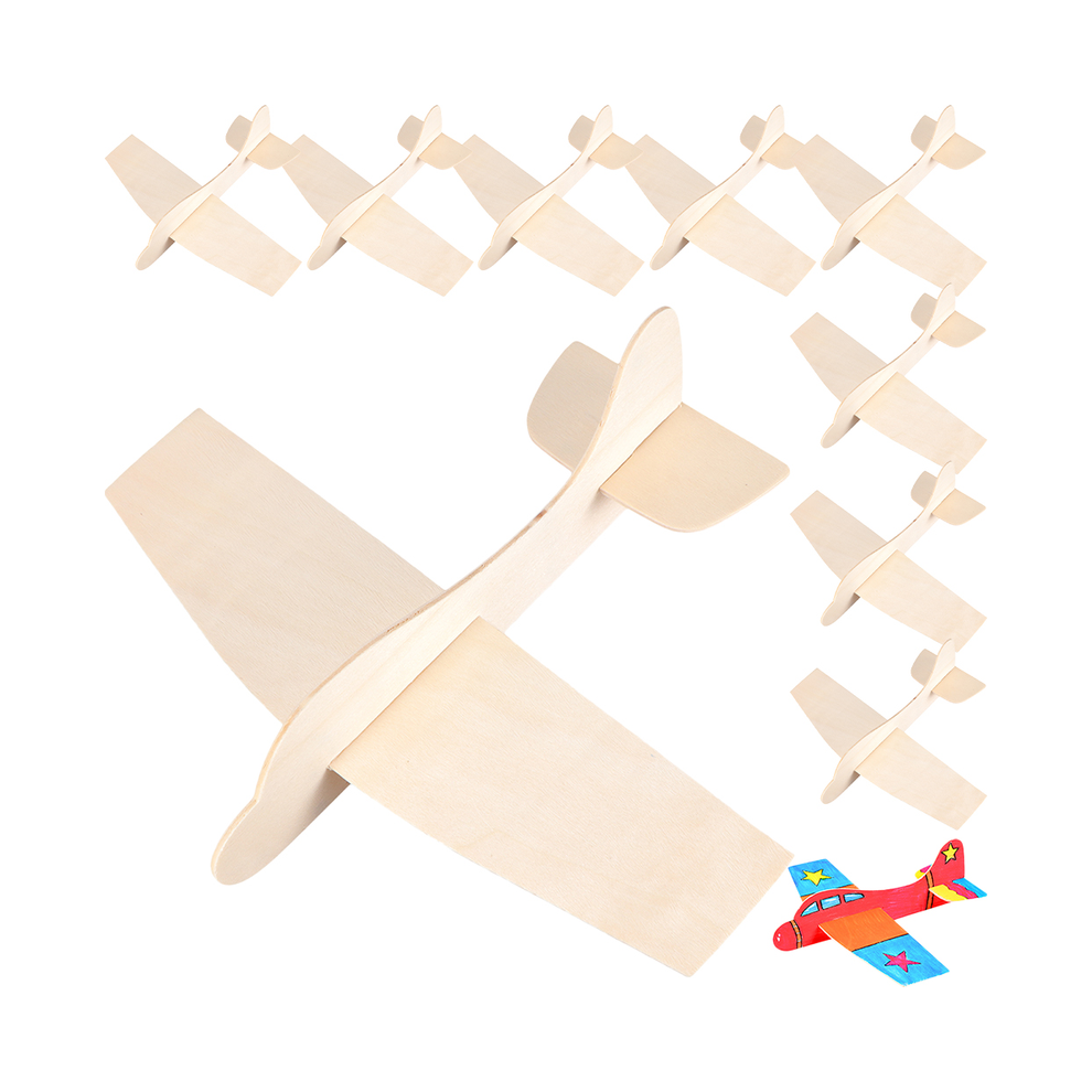 Maxpower (As Shown 10Pcs) 6 Pcs Blank Wood Aircraft Plane Toy Model Children Toys Manual Airplane