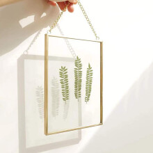 25x20cm Picture Frames Made of Copper Brass Hanging Floating Glass Photo Frame Gold Geometric Ornament Plant Specimen Clip Modern Vertical Decor Card