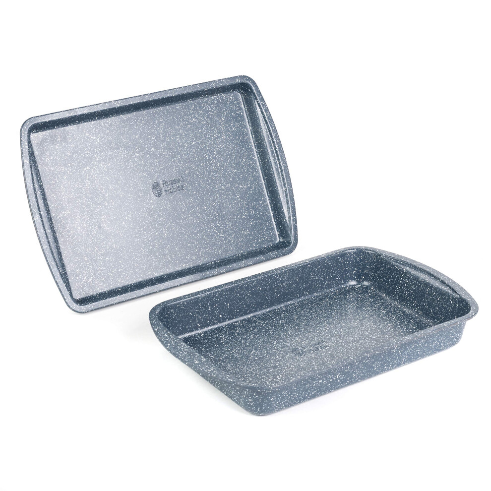 Russell Hobbs COMBO-5439 Nightfall Stone Oven Trays Non Stick - 2 Piece Baking Tray, Roasting Tray, 38 cm Oven Baking Sheet and Roaster, Oven Safe to