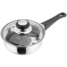 Judge Essentials Two Cup Egg Poacher and Stainless Steel Frying Pan, 16cm, Vented Glass Lid and Stay-Cool Handle