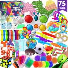 75 pcs Fidget Toys Kids Pack - Pinata Fillers, Party Favours, Classroom Prizes, Stress Relief, Treasure Chest Goodie Bag Rewards with Pop its for