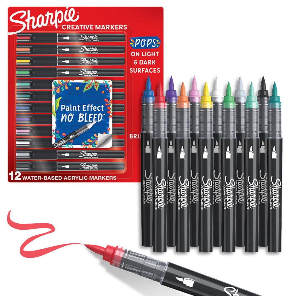 Sharpie Creative Marker Acrylic Paint Pens | Brush-Tip, Water-Based Paint Markers | No-Bleed Ink Writes on Most Surfaces | School & Revision Supplies