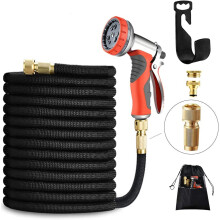 LUFENG Upgraded Garden Hose 50FT 15M Expandable with Strongest Double Latex Core Water Hose Pipe with Solid Brass Fittings 9 Function Metal Water