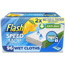 Flash Speedmop Wet Floor Cleaning Wipes, 96 Cloths (24x4), Antibac Lemon Multi-Surface, Trap & Lock Daily Dirt, Grease & Grime Without Getting Down On