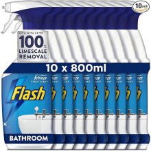 Flash Bathroom Cleaner Spray, 8 Litres (800 ml x 10), Bathroom Cleaning, Limescale Remover & Long Lasting Shine With Febreze Freshness, Bath Cleaner