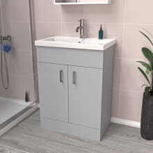 Nes Home Matte Grey 600mm Floor Standing Vanity Unit & White Basin