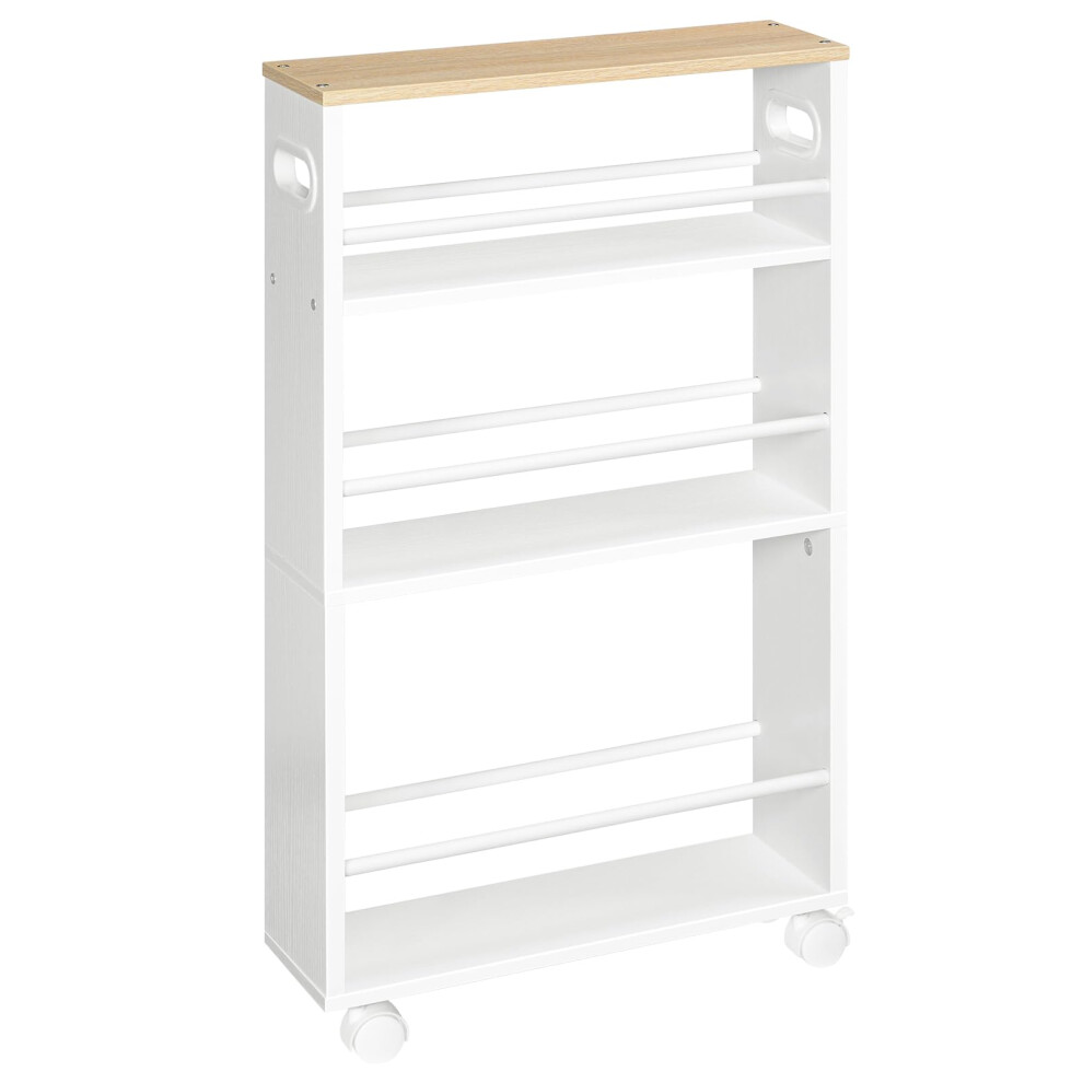 HOOBRO Slim Storage Trolley, Narrow Kitchen Cart, Slide Out Kitchen Trolley on Wheels, 4-Tier Rolling Utility Cart with Handle, for Small Space,