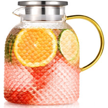 Water Jug, ZBUFAN 1.8L Glass Jug with Lid, Glass Water Jug for Fridge, Heat Resistant Water Carafe, Pitcher for Juice, Iced Tea, M